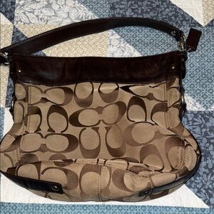 Coach Tan and Brown Signature Shoulder Bag